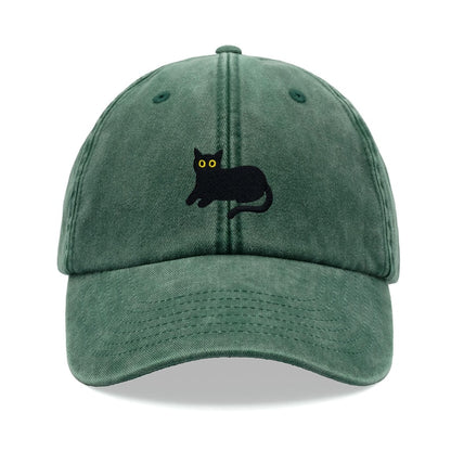Black Cat Lying Down Baseball Cap Vintage Washed Cotton Unisex Dad Hat Adjustable Funny Faded Sports Sun Summer Holiday Funny Cat Lady Man