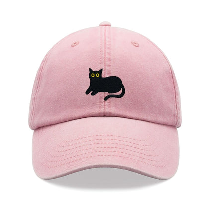 Black Cat Lying Down Baseball Cap Vintage Washed Cotton Unisex Dad Hat Adjustable Funny Faded Sports Sun Summer Holiday Funny Cat Lady Man