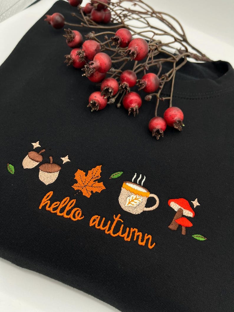 Cozy Autumn Embroidered Falling Leaves Sweatshirt, Fall Leaves Crewneck, Seasonal Crewneck, Thanksgiving Time, Fall Embroidery, Botanical