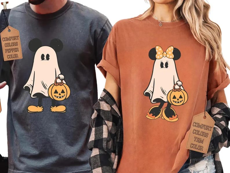 Retro Mickey Minnie Halloween Couple Shirts, Mickey Ghost Shirt, Minnie Ghost Shirt, Spooky Season Shirt, Disney Halloween