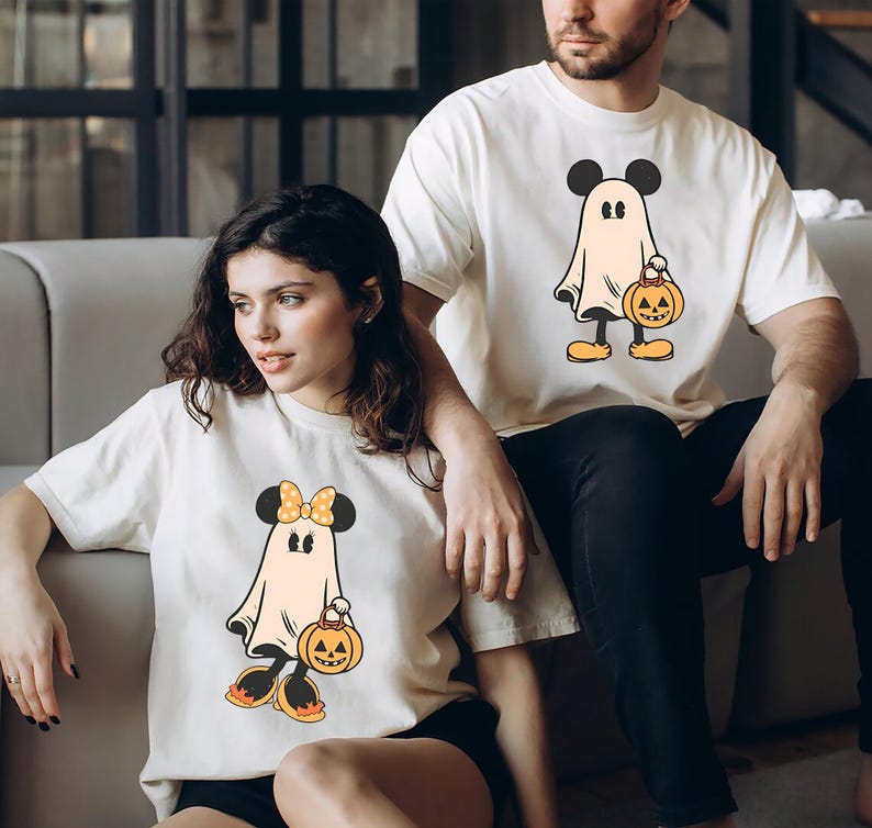 Retro Mickey Minnie Halloween Couple Shirts, Mickey Ghost Shirt, Minnie Ghost Shirt, Spooky Season Shirt, Disney Halloween