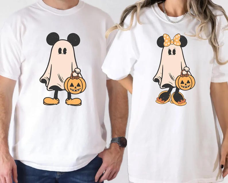 Retro Mickey Minnie Halloween Couple Shirts, Mickey Ghost Shirt, Minnie Ghost Shirt, Spooky Season Shirt, Disney Halloween