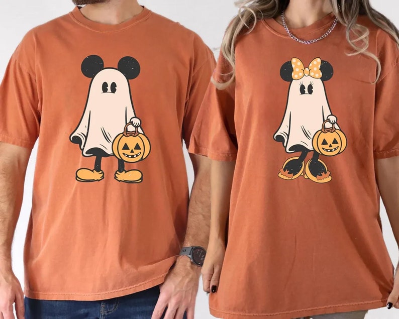 Retro Mickey Minnie Halloween Couple Shirts, Mickey Ghost Shirt, Minnie Ghost Shirt, Spooky Season Shirt, Disney Halloween