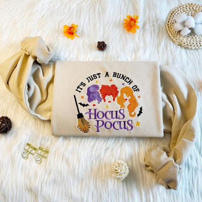 Embroidered Hocus Pocus Witch Sweatshirt, Halloween Witch Embroidered Sweatshirt, Oversized Crew Neck Sweatshirt or Hoodie