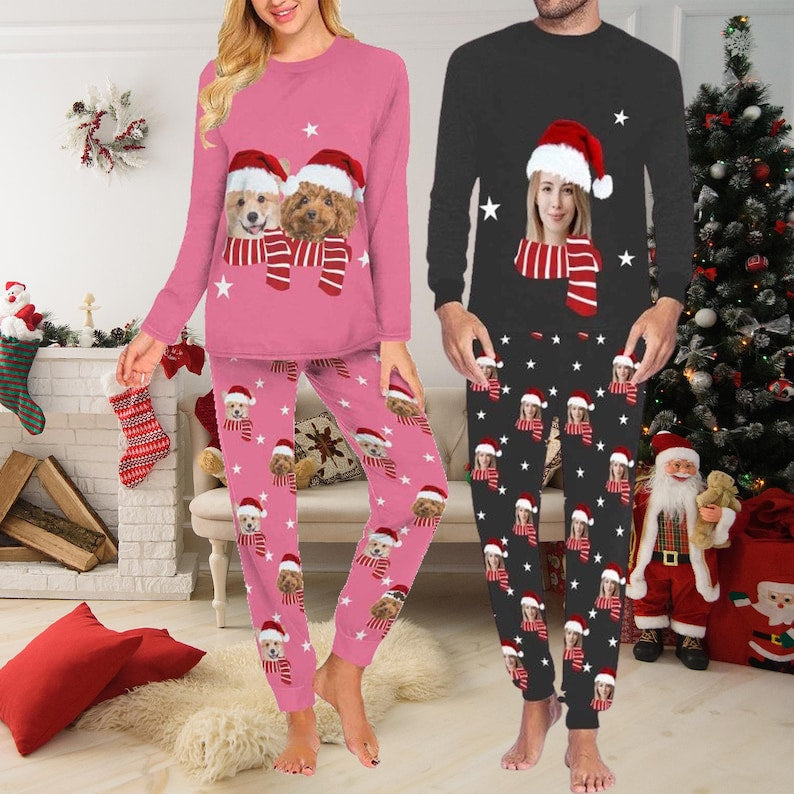 Custom Dog face Christmas Pajamas, Custom Face Pajama Set Top Pants, Custom Pajamas for Woman Man Family, Custom Pajama Pants Trousers Socks il_794xN.6294499146_lfd5.jpg