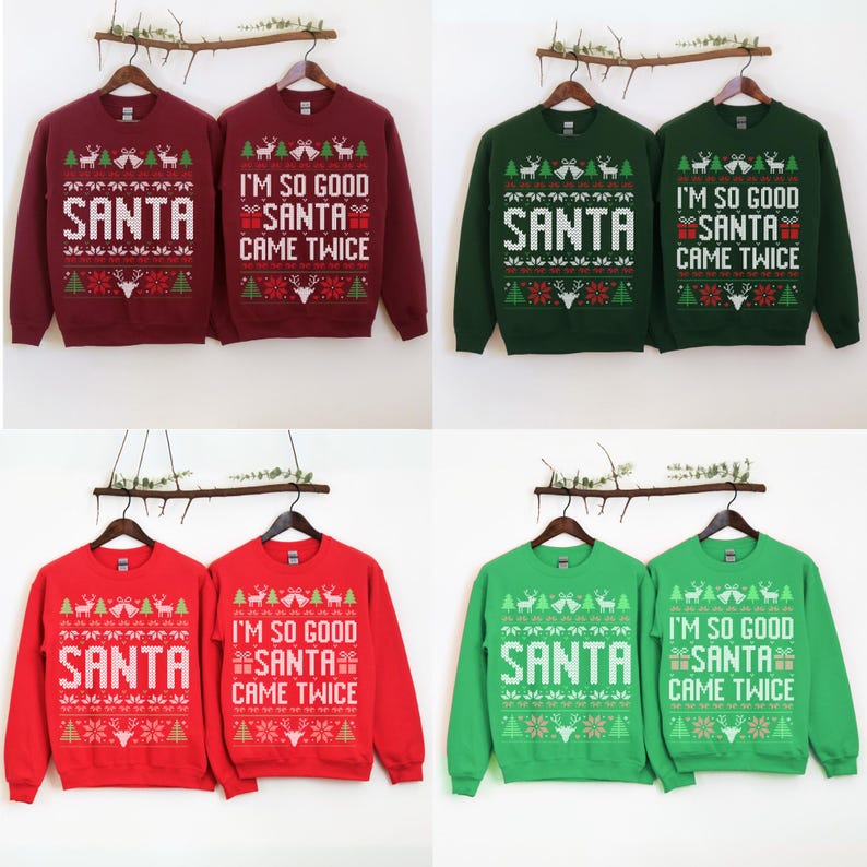 Unisex Funny Couples Ugly Christmas Sweater, Couples Matching Ugly Christmas Sweater, Santa Twice, Christmas Pajamas, Sold Seperate il_794xN.6311233442_bqow_11621322-29e0-4a4c-88b4-17d83102de1c.jpg