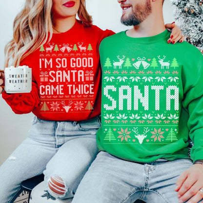 Unisex Funny Couples Ugly Christmas Sweater, Couples Matching Ugly Christmas Sweater, Santa Twice, Christmas Pajamas, Sold Seperate il_794xN.6311233526_51p2_470e0603-d990-47b1-a6d7-d82b1b552a04.jpg