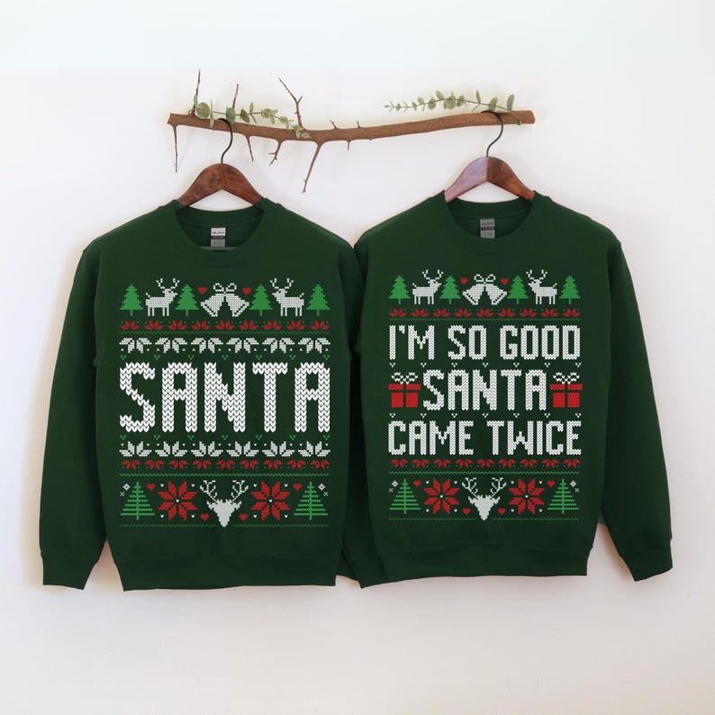 Unisex Funny Couples Ugly Christmas Sweater, Couples Matching Ugly Christmas Sweater, Santa Twice, Christmas Pajamas, Sold Seperate il_794xN.6311233686_6n2z_bc3587a5-eb89-4947-8f66-d2ff17333dc0.jpg