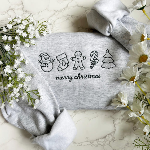 Embroidered Merry Christmas Sweatshirt Hoodie, Embroidered Christmas Crewneck Sweatshirt, Embroidered Gingerbread Sweater, Custom Xmas Gift