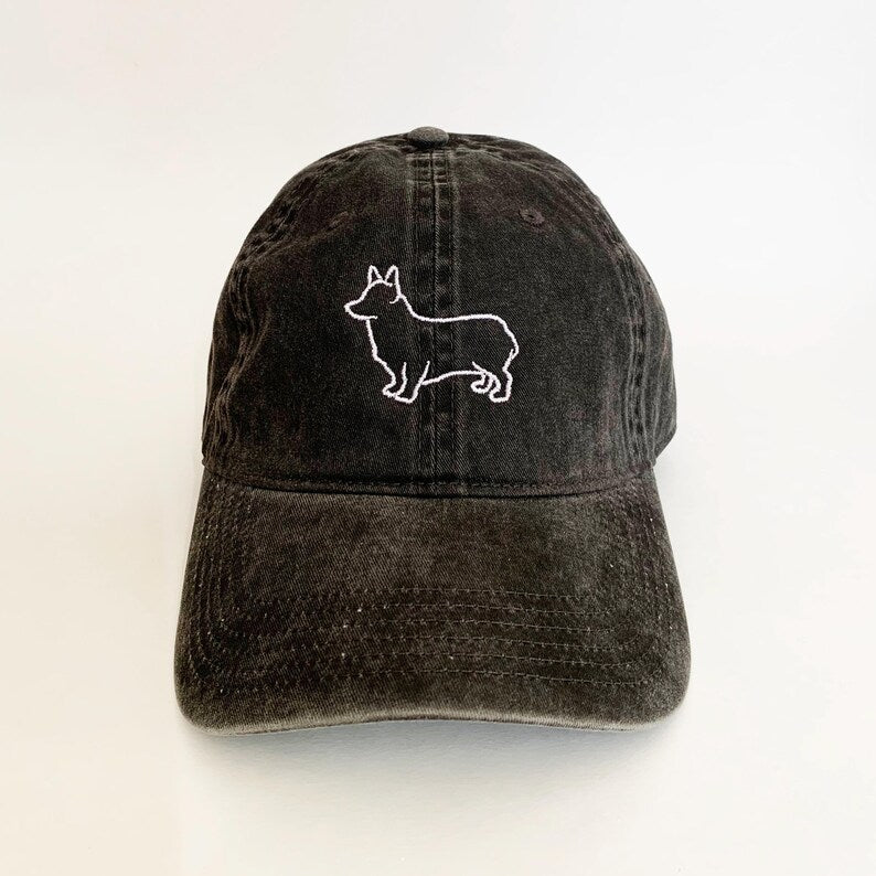 Cute Corgi Embroidered Dad Hat Vintage Adjustable Baseball Cap, Minimalist Dog Lover Gift, Aesthetic Pet Owner Hat, Casual Everyday Unisex Cap for Corgi Fans and Animal Lovers