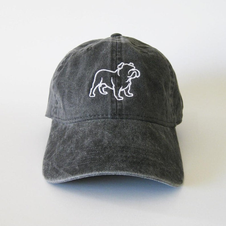 Bulldog Embroidered Dad Hat Vintage Washed Baseball Cap, Cute Dog Lover Gift, Pet Owner Hat, Animal Embroidery Unisex Casual Cap