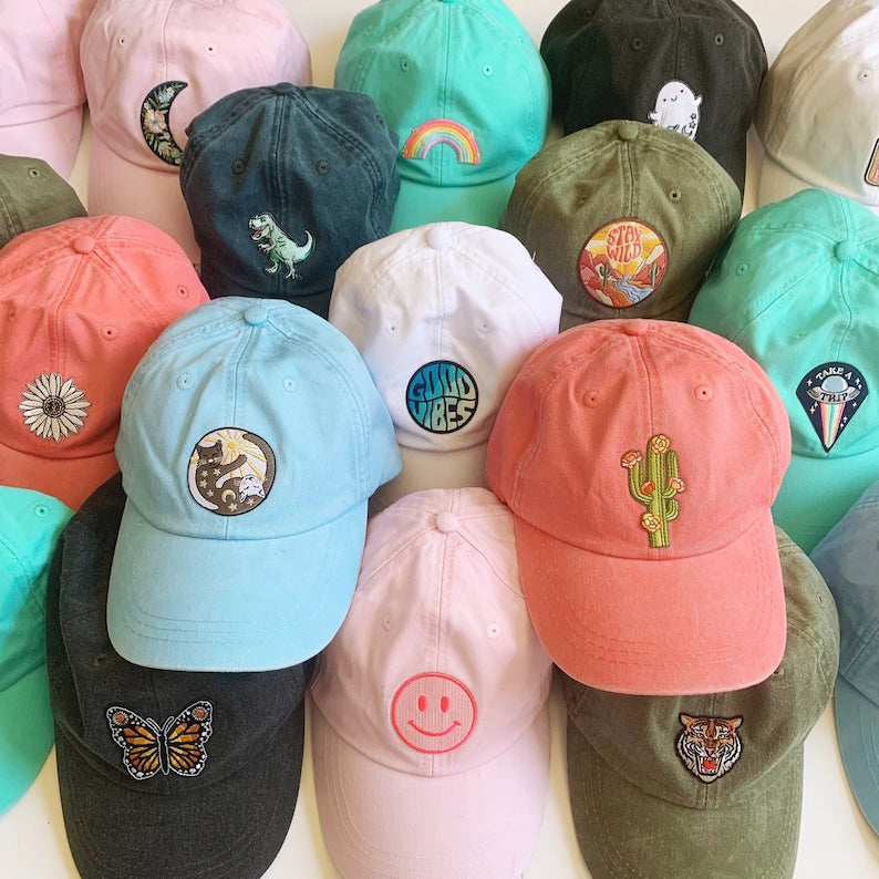 Baseball Hat with Embroidered Patch - Your Choice of Patch & Cap Color! Dad Hat - Cute Hat - Gift - Wildflower + Co.