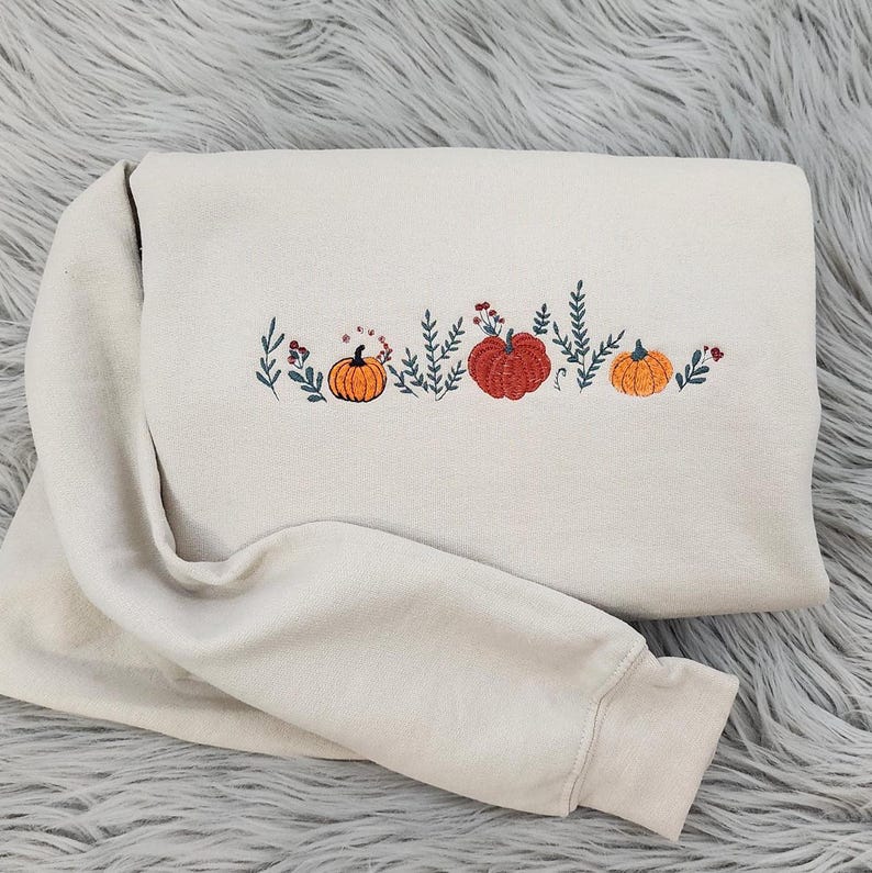 Enchanted Fall Pumpkins Embroidered Crewneck - Pumpkin Patch Crewneck - Autumn Style- Pumpkin Forest - T-Shirt - Sweatshirt - Hoodie