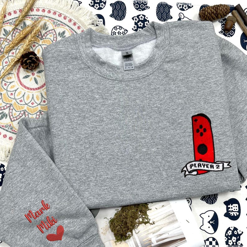Matching Couple Sweatshirt with Player 1 and Player 2 Embroidery, Couple Crewneck, Personalized Anniversary Shirt, First Year Anniversary il_794xN.6335450580_npdc.jpg