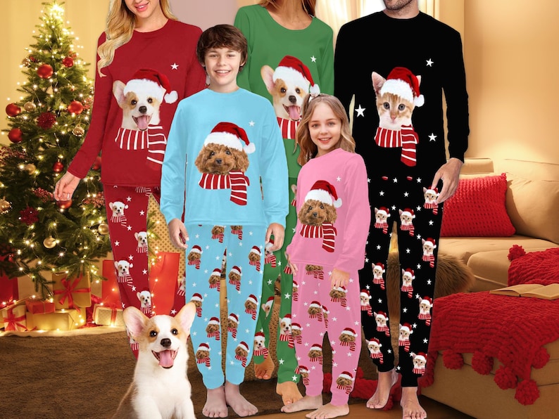 Custom Dog face Christmas Pajamas, Custom Face Pajama Set Top Pants, Custom Pajamas for Woman Man Family, Custom Pajama Pants Trousers Socks il_794xN.6342556739_rti5.jpg