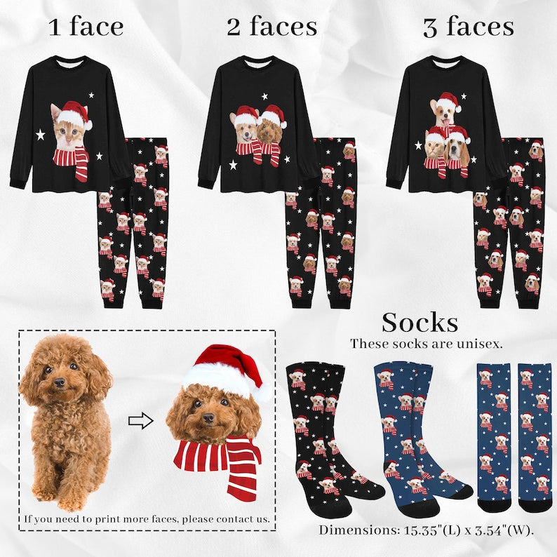Custom Dog face Christmas Pajamas, Custom Face Pajama Set Top Pants, Custom Pajamas for Woman Man Family, Custom Pajama Pants Trousers Socks il_794xN.6342557059_pp4a.jpg