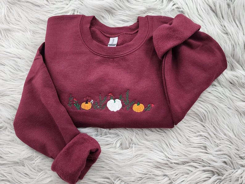 Enchanted Fall Pumpkins Embroidered Crewneck - Pumpkin Patch Crewneck - Autumn Style- Pumpkin Forest - T-Shirt - Sweatshirt - Hoodie