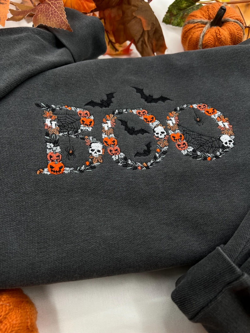 Embroidered Boo Sweatshirt, Halloween Sweatshirt, Halloween Embroidered Sweatshirt, Fall Crewneck, Cute And Scary Crewneck