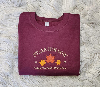 Stars Hollow Embroidered Crewneck | Where You Lead I Will Follow | Cozy Book Lover Gift | Stars Hollow Gift