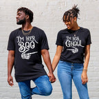 Halloween Couple Shirt Funny Halloween Sweatshirt Spooky Season Tee Im Her Boo and I'm His Ghoul Matching Shirts Skeleton Hands His and Her