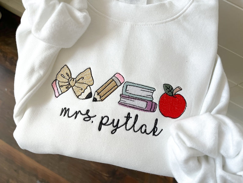 Embroidered Personalized Teacher Name Crewneck Sweatshirt - Custom Teacher Sweater - Cute Teacher Wear - Spirt Wear - Teacher Icon il_794xN.6358842633_9qlw.jpg