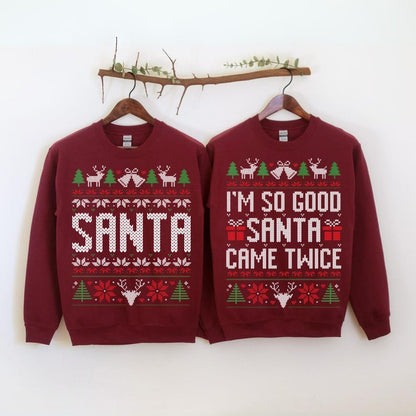 Unisex Funny Couples Ugly Christmas Sweater, Couples Matching Ugly Christmas Sweater, Santa Twice, Christmas Pajamas, Sold Seperate il_794xN.6359295185_31un_035f59e7-5daf-448c-af96-17f606f0e80a.jpg