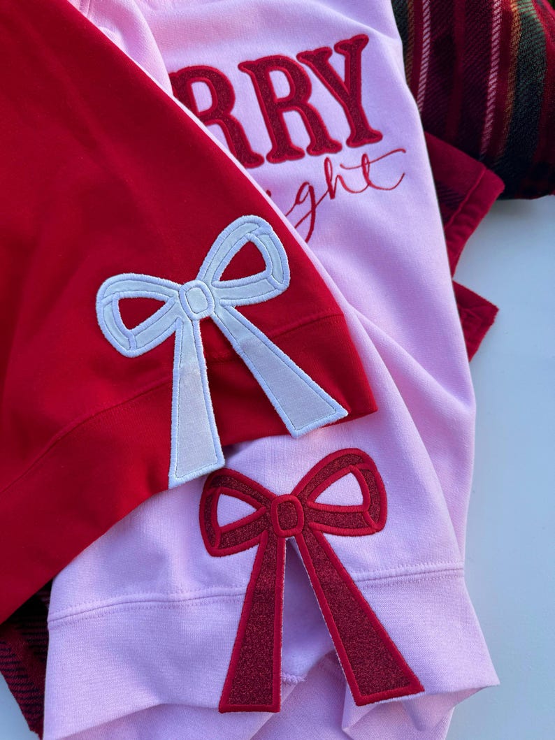 Merry and Bright Embroidered Bow Sweatshirt / Side Bow Applique Sweatshirt / Christmas Bow Sweatshirt / Glitter Christmas Sweatshirt il_794xN.6363296878_ohj9.jpg