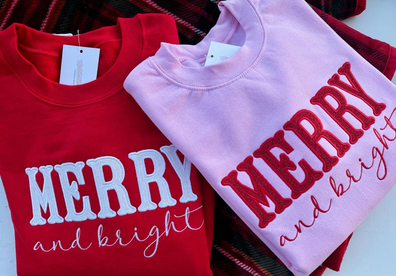 Merry and Bright Embroidered Bow Sweatshirt / Side Bow Applique Sweatshirt / Christmas Bow Sweatshirt / Glitter Christmas Sweatshirt il_794xN.6363297306_pezv.jpg