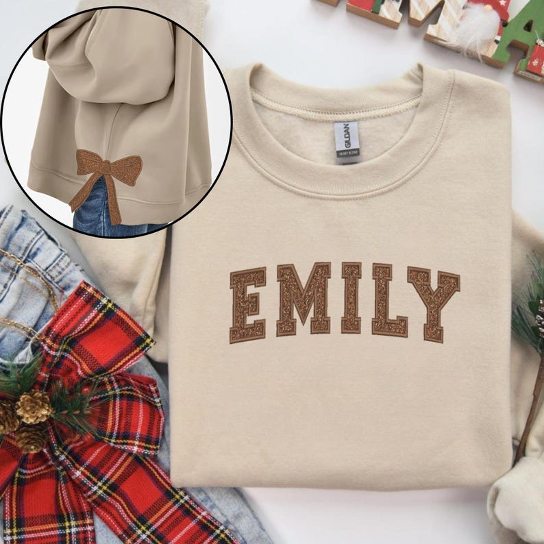Embroidered Custom Text with Bow Side Sweatshirt, Side Bow Applique Sweatshirt, Giltter Bow Hoodie, Girly Coquette Shirt, Personalized Name il_794xN.6374685492_gcxn.jpg