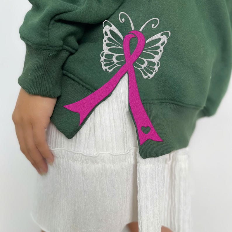 Cancer Ribbon Bow Applique Side Bow Cut-Out Embroidery Sweatshirt, Plaid Christmas Pullover, Trendy Coquette Bow, Side Bow Sweatshirt il_794xN.6375070104_rou4.jpg