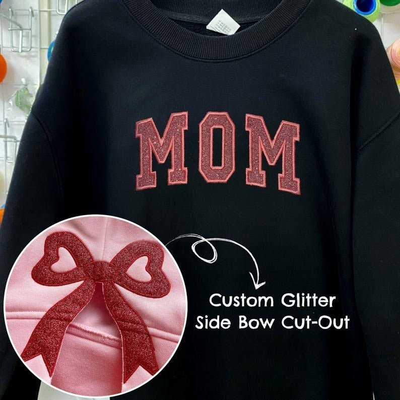 Custom MAMA Embroidered Bow Sweatshirt | Side Bow Applique Sweatshirt | Christmas Bow Sweatshirt | Glitter Christmas Sweatshirt il_794xN.6376807856_j90n_1.jpg