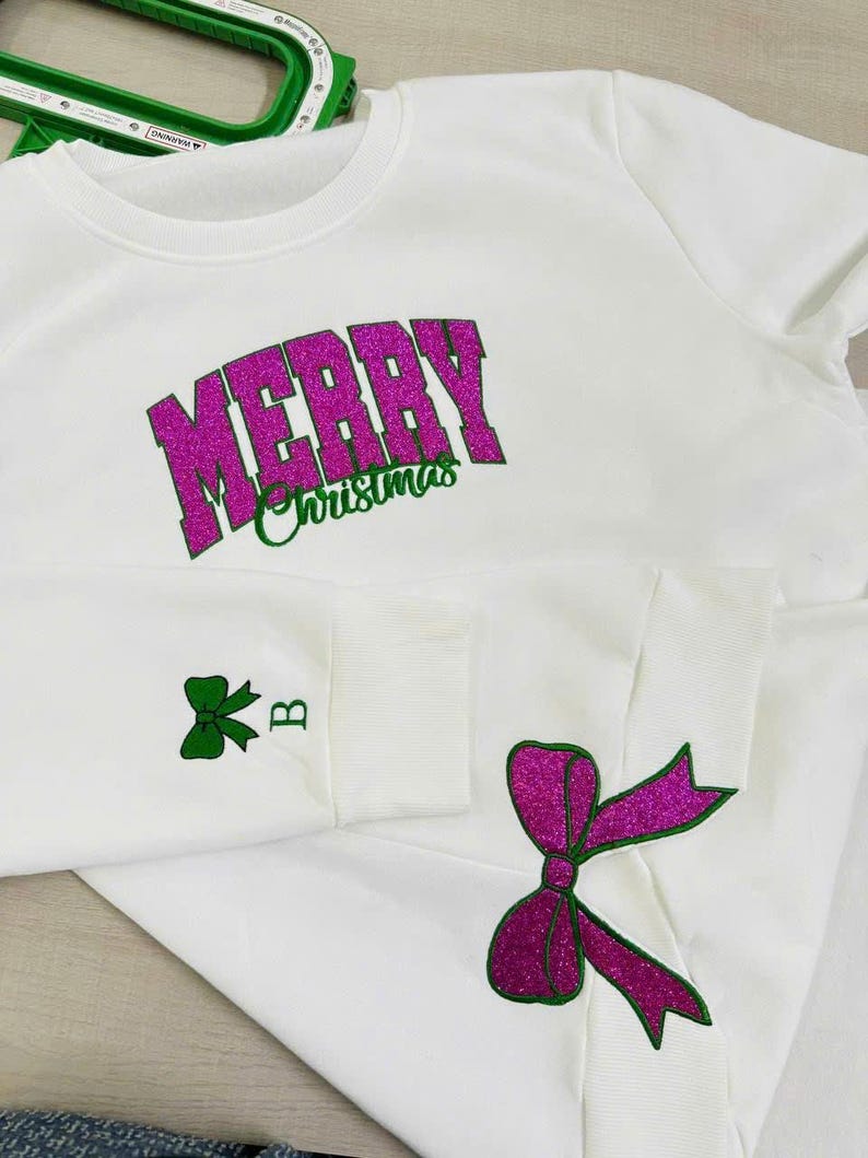 Merry Christmas Embroidered Bow Sweatshirt, Side Bow Applique Sweatshirt, Embroidered Bow Glitter Sweatshirt, Cute Bow Sweatshirt il_794xN.6377251380_esgk.jpg