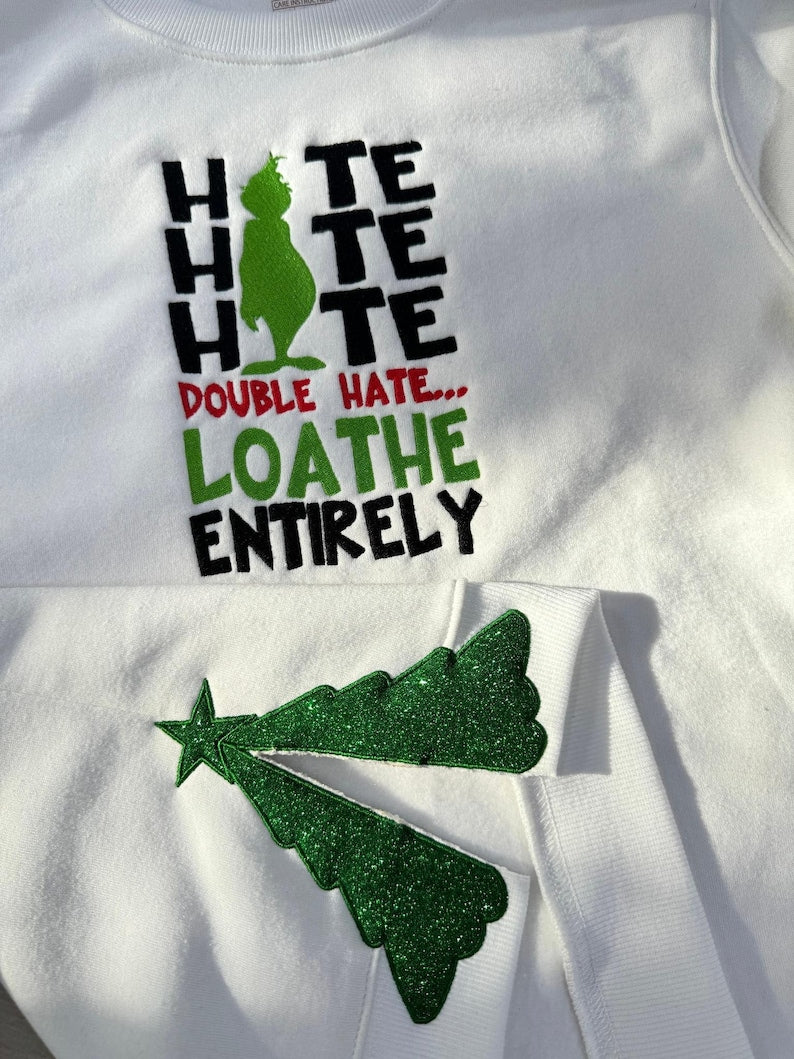 Hate Hate Hate Bow Christmas Tree Side Bow Cut-Out Embroidery Sweatshirt, Custom Merry Side Bow Cut-Out Sweatshirt With Glitter, Trendy Coquette Bow il_794xN.6386507308_gif7.jpg