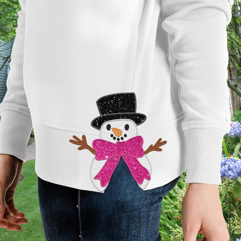Side Bow Applique Embroidery Sweatshirt, Christmas Snowman Bow, Custom Christmas Embroidery Sweatshirt, Bow Applique Sweatshirt il_794xN.6389582194_axbj.jpg