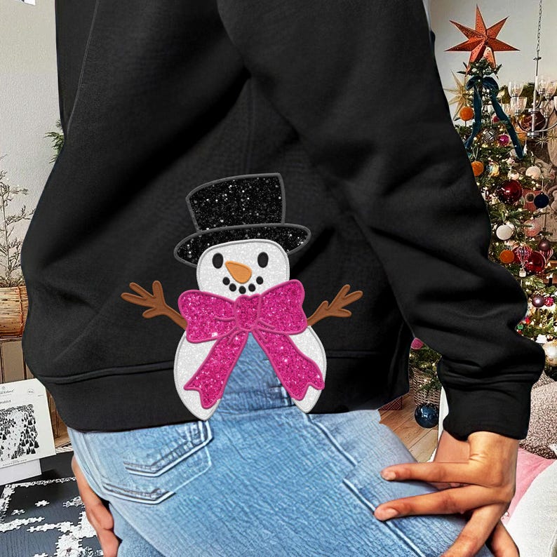 Side Bow Applique Embroidery Sweatshirt, Christmas Snowman Bow, Custom Christmas Embroidery Sweatshirt, Bow Applique Sweatshirt il_794xN.6389582218_d18h.jpg