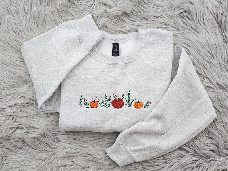 Enchanted Fall Pumpkins Embroidered Crewneck - Pumpkin Patch Crewneck - Autumn Style- Pumpkin Forest - T-Shirt - Sweatshirt - Hoodie