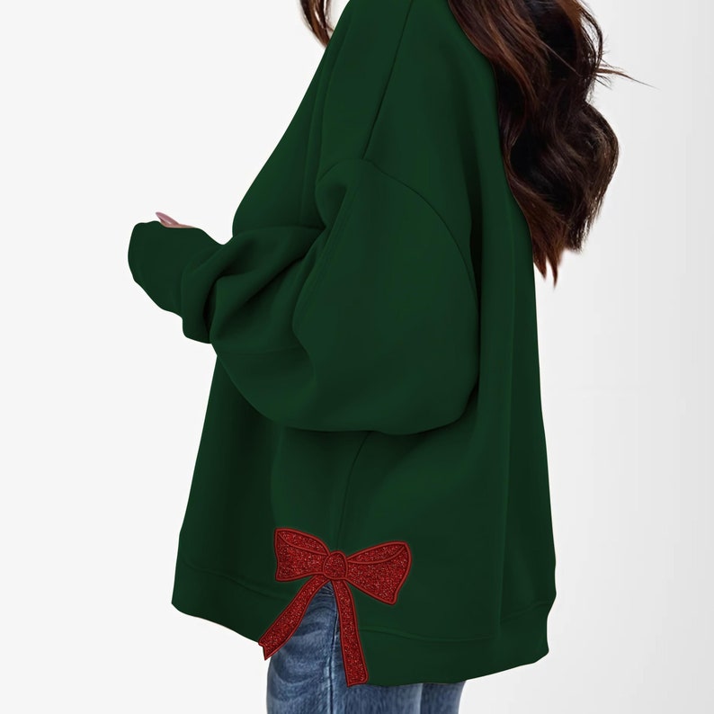 Embroidered Bow Sides Sweatshirt, 2 Sides Bow Applique Sweatshirt, Giltter Christmas Bow Hoodie, Girly Coquette Shirt, Personalized Thread il_794xN.6422781823_htbe.jpg