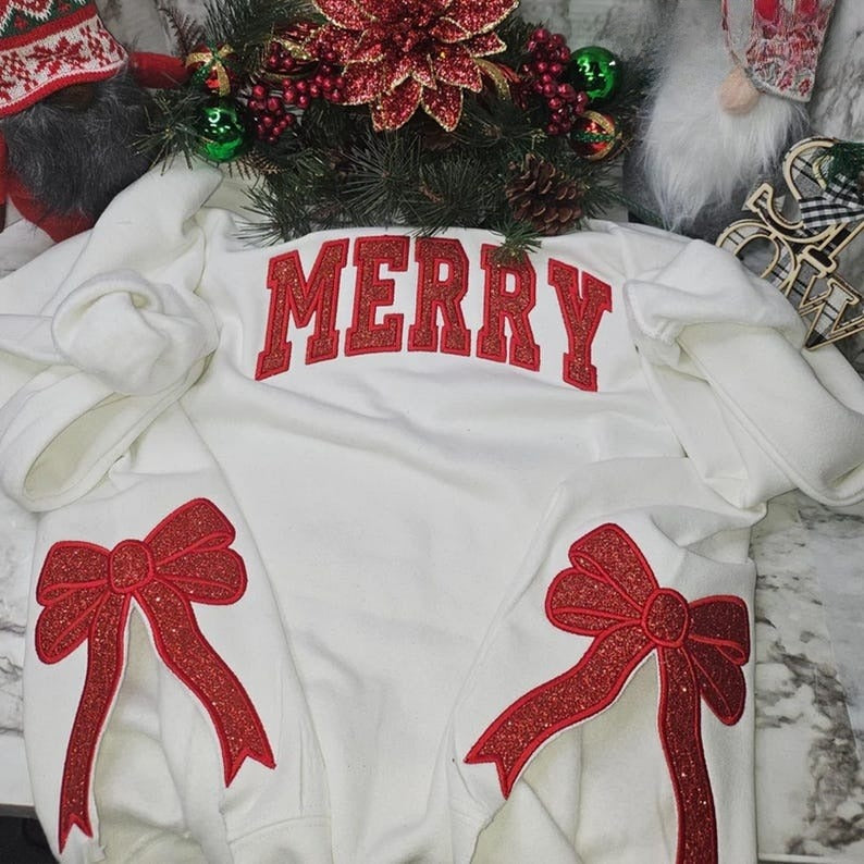 Merry and Bright Embroidered Bow Sweatshirt, Side Bow Applique Sweatshirt, Christmas Bow Sweatshirt, Glitter Christmas Sweatshirt il_794xN.6423268579_dcxs_1.jpg