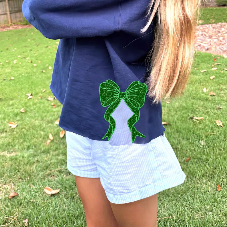 Side Bow Applique Sweatshirt Embroidery, Green Glitter Bow, Christmas Embroidery Sweatshirt, Bow Applique, Motif/Quilted il_794xN.6425261755_sum1.jpg