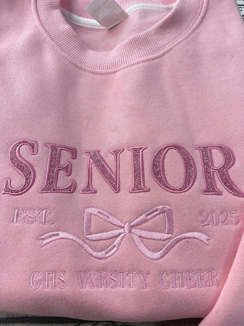 Embroidered Senior Bow Sweatshirt, Senior Coquette Bow Side Bow Applique Sweatshirt, Custom Grad Year Embroidered Bow Crewneck il_794xN.6425397669_cyz0.jpg