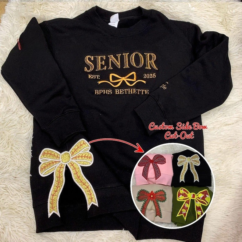 Senior Coquette Bow Embroidered Sweatshirt | Side Bow Applique Hoodie| Christmas Bow Sweatshirt | Glitter Christmas Sweatshirt il_794xN.6426359393_1j4j_1.jpg