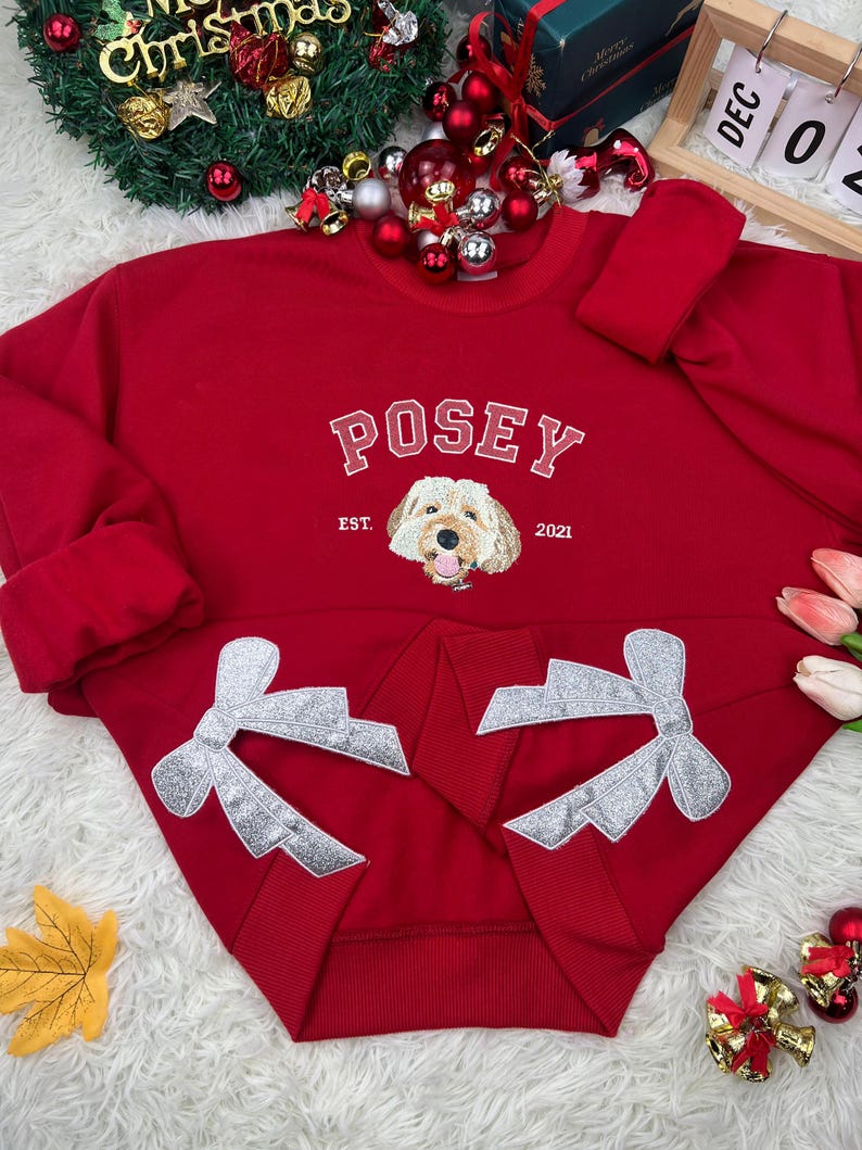 Custom Pet Face and Name Embroidered Sweatshirt From Photo, Embroidered Side Bow Sweatshirt, Est Hoodie, Dog Owner Gift Idea il_794xN.6429947001_1t21.jpg