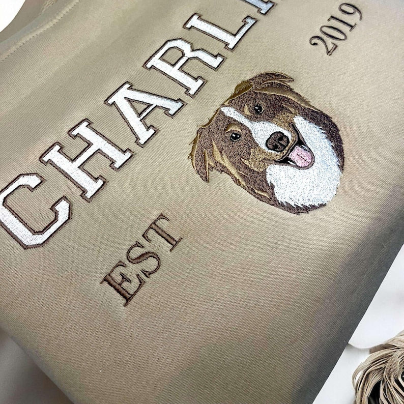 Custom Dog Hoodie Embroidered Dog Name, Varsity Personalized Pet Face Sweatshirt from Your Photo, Varsity Style Hoodie, Gifts for Dog Owners