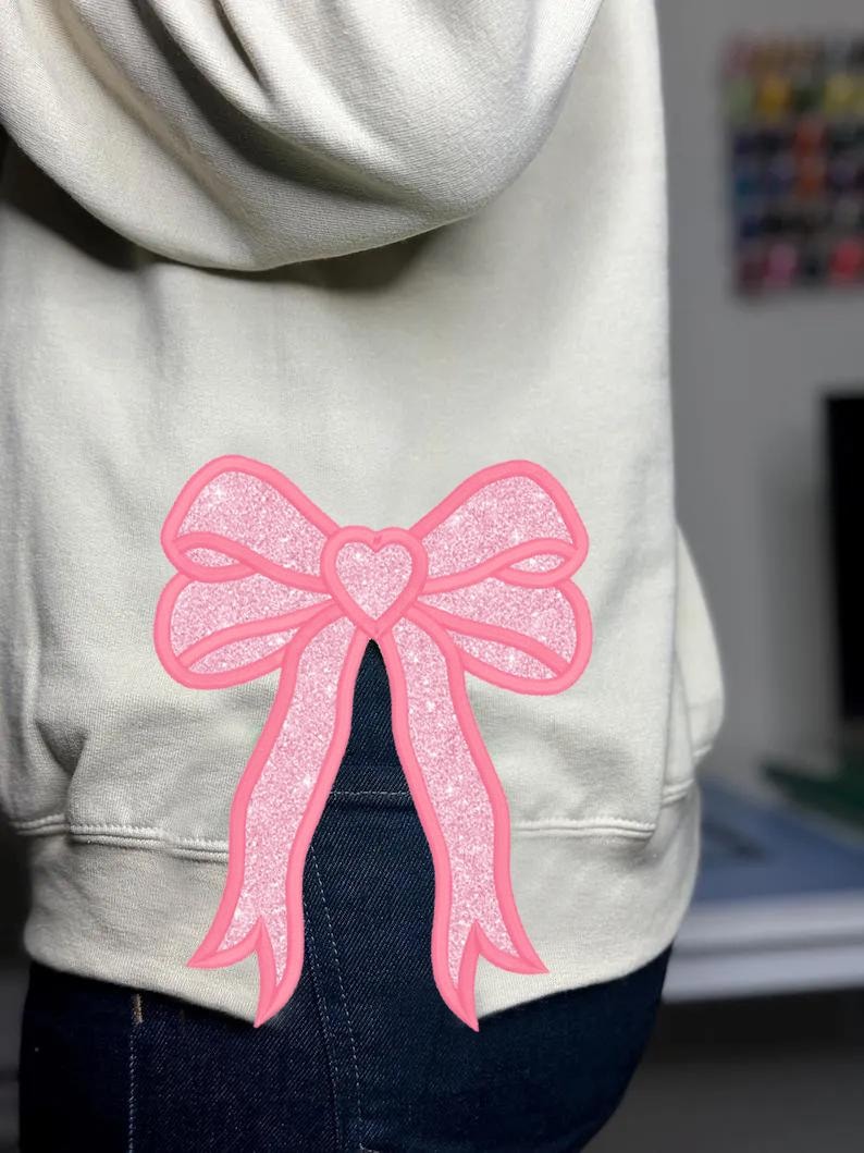 Bow Christmas Tree Side Bow Cut-Out Embroidery Sweatshirt, Custom Merry Side Bow Cut-Out Sweatshirt With Glitter, Trendy Coquette Bow il_794xN.6435653287_gssk.jpg?v=1740564799