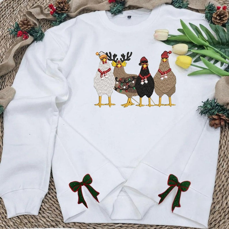 Side Bow Applique Embroidered Sweatshirt, Embroidered Chicken Sweatshirt, Christmas Bow Embellished Sweatshirt, Side Bow Cut-Out Sweatshirt il_794xN.6437482385_i2q1.jpg