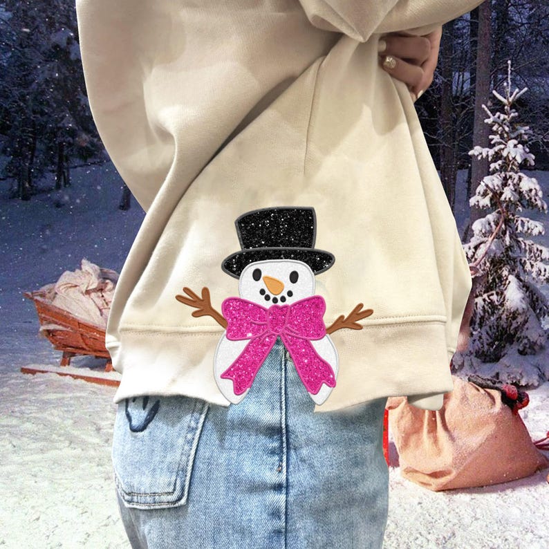 Side Bow Applique Embroidery Sweatshirt, Christmas Snowman Bow, Custom Christmas Embroidery Sweatshirt, Bow Applique Sweatshirt il_794xN.6437673135_488f.jpg