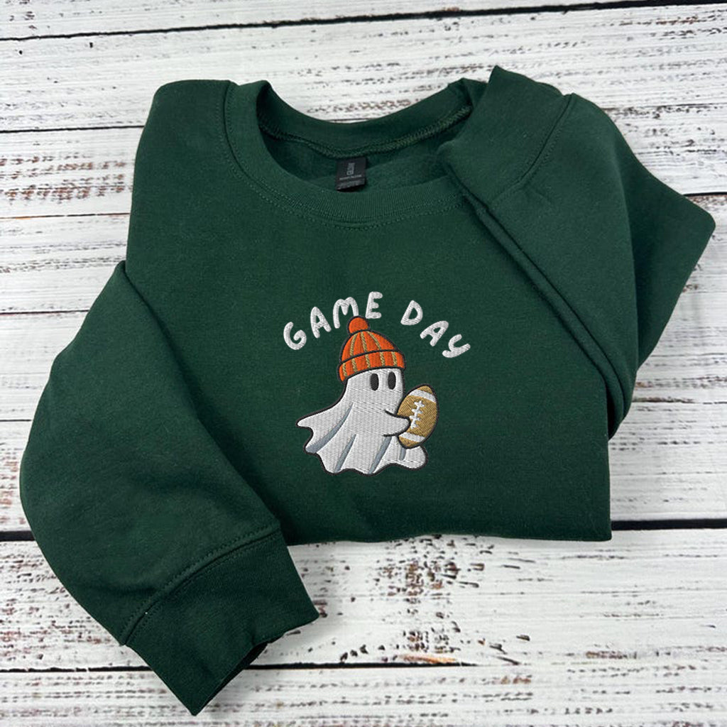 Embroidered Ghost Football Shirt, Football Game Day Sweatshirt - Hoodie, Game Day Tee, Halloween Football