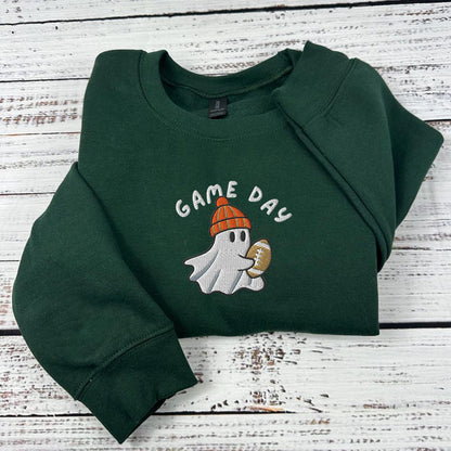 Embroidered Ghost Football Shirt, Football Game Day Sweatshirt - Hoodie, Game Day Tee, Halloween Football