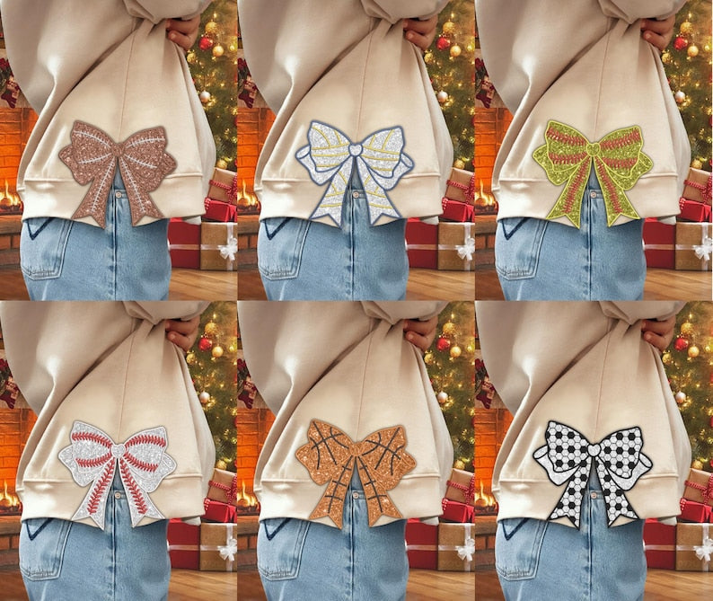 Personalized Sports Girly Bow Bow Applique Side Bow Machine Embroidery Sweatshirt, Baseball/Volleyball/Football/Soccer/Softball Embroidered Sweatshirt il_794xN.6445216839_hx8s.jpg