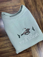 Embroidered Western Hoodie: Hold Your Horses Rodeo Cowgirl Sweatshirt